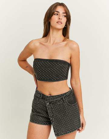 Hellblaues Jeans Bandeau Top mit Strass | TALLY WEiJL