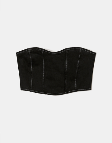 Top Corsetto In Denim Elasticizzato Nero | TALLY WEiJL