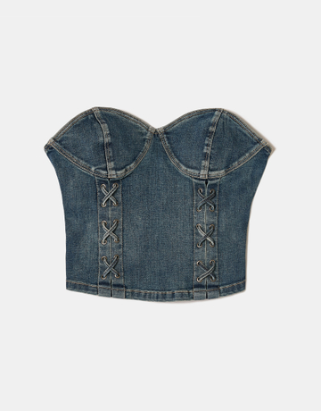 Blue Denim Lace-Up Top | TALLY WEiJL