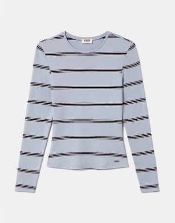 Maglietta Basic Bianca a Righe a Maniche Lunghe | TALLY WEiJL