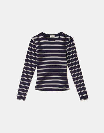 T-shirt basic blu a righe a maniche lunghe | TALLY WEiJL