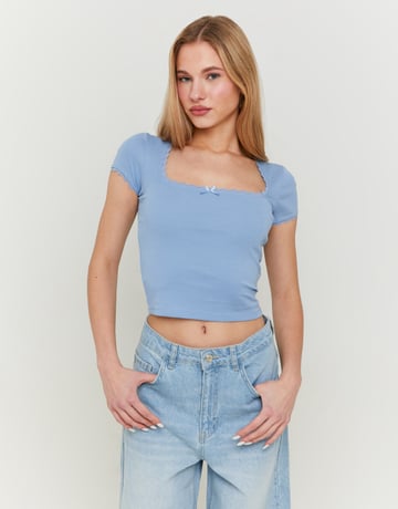 Blue Basic Top with Lace Trims | TALLY WEiJL