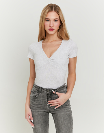 Grey Basic Top with Twisted Front Knot | TALLY WEiJL