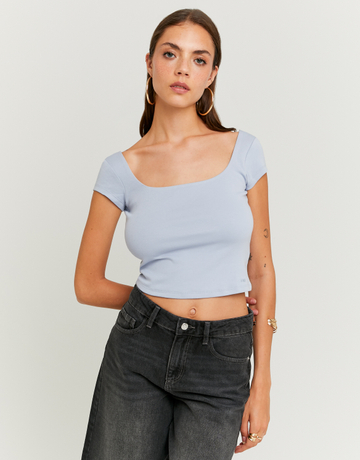 Blue Square Neck T-shirt | TALLY WEiJL