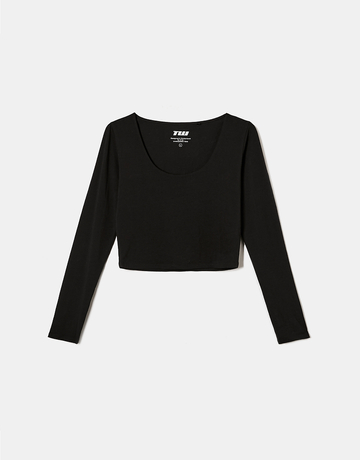 Black  Cropped Basic T-Shirt | TALLY WEiJL