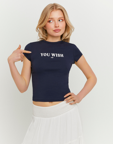 Niebieski T-shirt z nadrukiem | TALLY WEiJL