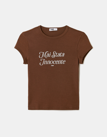 Braunes bedrucktes Baumwoll-T-Shirt | TALLY WEiJL