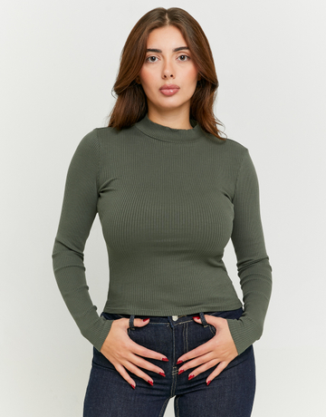 Khaki High Neck T-Shirt | TALLY WEiJL