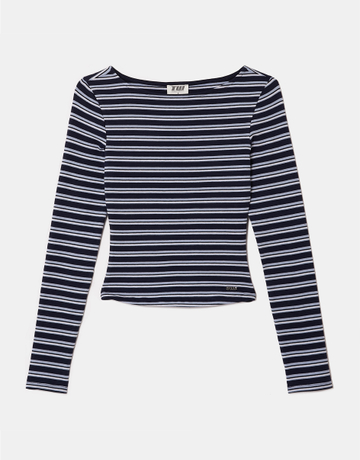 T-shirt a righe in cotone con scollo a barchetta | TALLY WEiJL