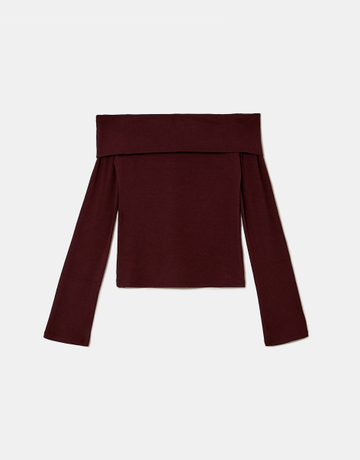 Basic Burgundy Off Shoulder T-Shirt | TALLY WEiJL