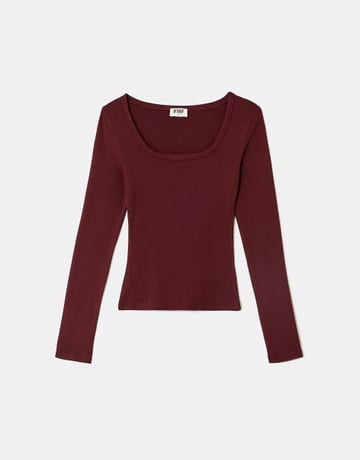 T-Shirt Bordeaux Basique à Manches Longues | TALLY WEiJL