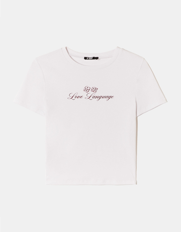 White Cropped Printed T-Shirt | TALLY WEiJL