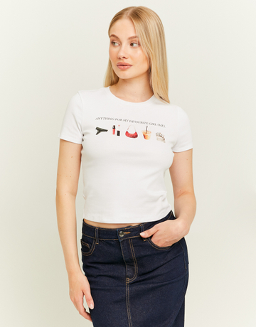 White Cropped Printed T-Shirt | TALLY WEiJL