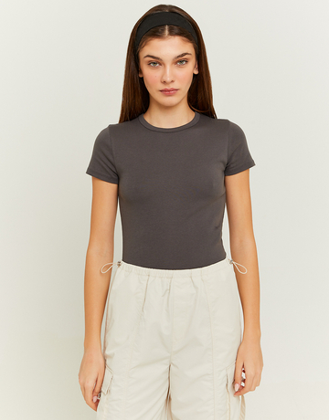 T-shirt basique côtelé gris | TALLY WEiJL
