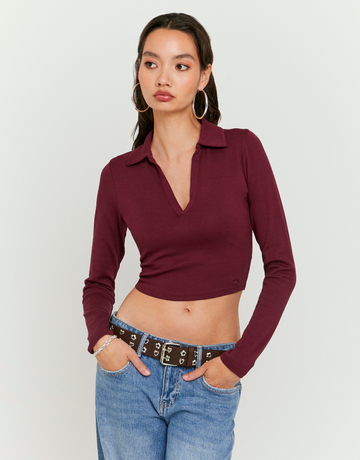 Basic Burgundy T-Shirt With Long Sleeves | TALLY WEiJL