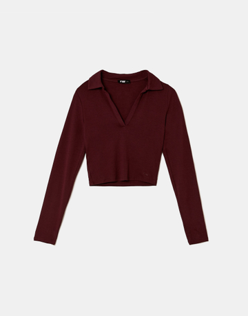 Basic Burgundy T-Shirt With Long Sleeves | TALLY WEiJL