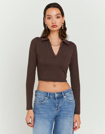 T-Shirt Marrone basica a maniche lunghe | TALLY WEiJL