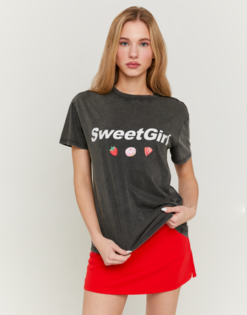 Grey Printed T-shirt Acid Wash Effect | TALLY WEiJL