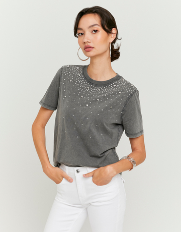 T-Shirt Coupe Décontractée avec Strass | TALLY WEiJL