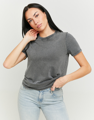 Graues Acid Wash Basic T-Shirt | TALLY WEiJL