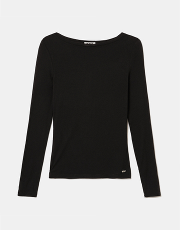Black Modal Cashmere Long Sleeve Top | TALLY WEiJL