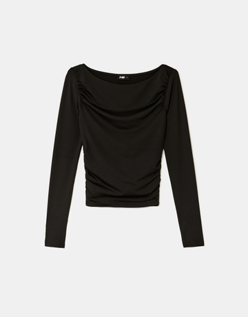 Black Asymmetric Long Sleeve Top | TALLY WEiJL