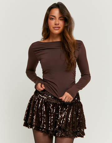 Braunes asymmetrisches Langarmtop | TALLY WEiJL