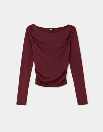 Burgundy Asymmetric Long Sleeve Top | TALLY WEiJL