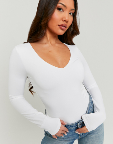 Basic White T-shirt with Long Sleeves | TALLY WEiJL