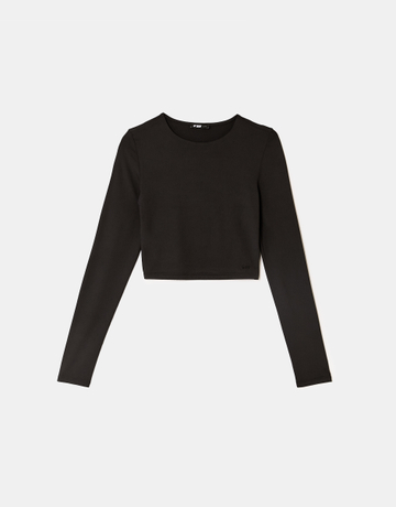 T-shirt basic nera a maniche lunghe | TALLY WEiJL
