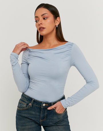Blue Asymmetric Long Sleeve Top | TALLY WEiJL