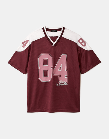 Bordeauxfarbenes Bedrucktes Oversize T-Shirt | TALLY WEiJL