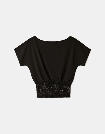 Schwarzes Asymmetrisches Spitzen Top | TALLY WEiJL