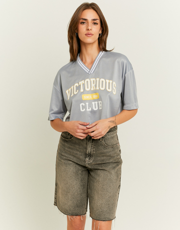 Cropped Blue Football T-Shirt | TALLY WEiJL