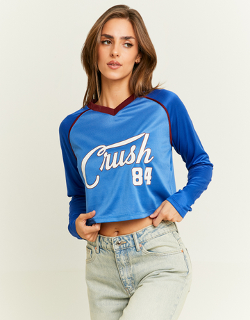 Blaues Cropped Fussball T-Shirt | TALLY WEiJL