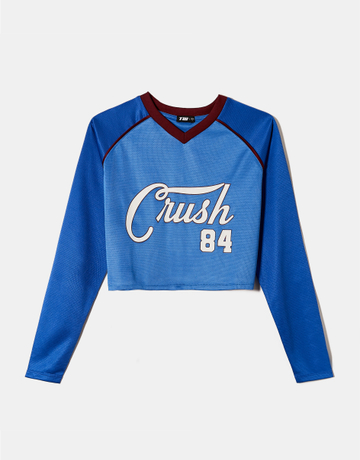Blue Cropped Football T-Shirt | TALLY WEiJL