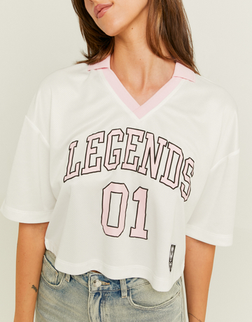 Cropped White Football T-Shirt | TALLY WEiJL