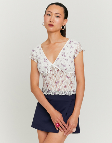 White Lace Top with Floral Print | TALLY WEiJL