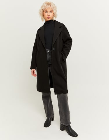 TALLY WEiJL, Black Faux Wool Basic Long Coat for Women