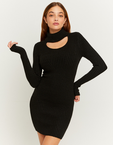 TALLY WEiJL, Black Knit Mini Dress with Cut Out Neckline for Women
