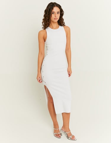 TALLY WEiJL, White Knitted Party Dress with Strass Lace Up for Women