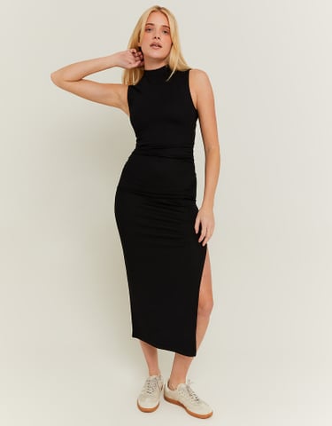 TALLY WEiJL, Black Basic Midi Dress with Lateral Ruched for Women