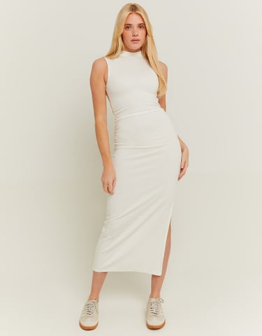 TALLY WEiJL, Weißes Basic Midi Kleid mit seitlichem Raffung for Women