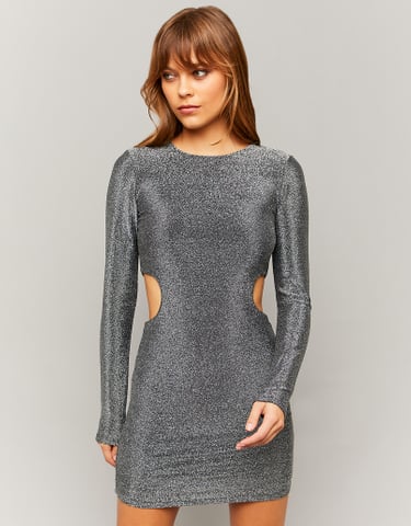 TALLY WEiJL, Grey Lurex Cut Out Mini Dress for Women