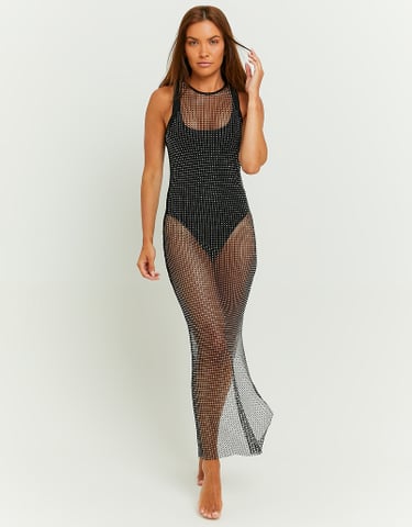 TALLY WEiJL, Black Maxi Net Dress with Strass for Women