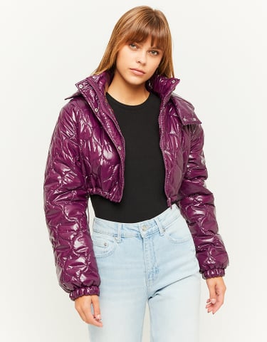 TALLY WEiJL, Purple Cropped Padded Jacket Vinyl Effect for Women