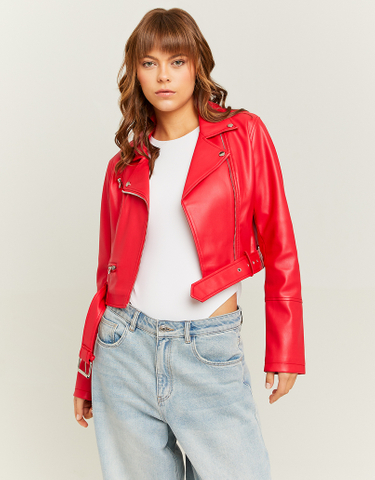 TALLY WEiJL, Red Faux Leather Biker Jacket for Women