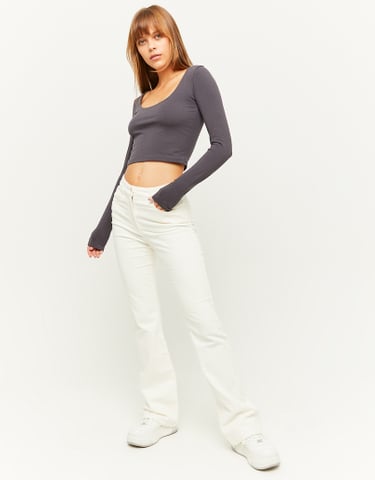 TALLY WEiJL, Pantalon Taille Haute en Velours Côtelé Blanc for Women