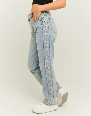 TALLY WEiJL, Straight Leg Jeans mit seitlicher Strass-Schnürung for Women