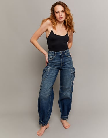 TALLY WEiJL, Jeans Cargo Wide Leg a Vita Alta for Women